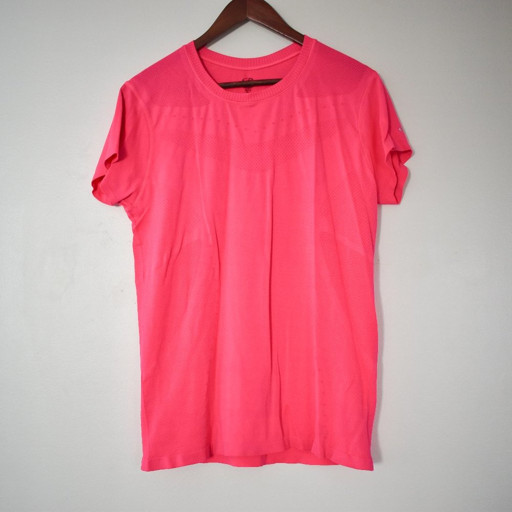 Champion neon pink scoop neck athletic shirt with short sleeves and Duo Dry tech